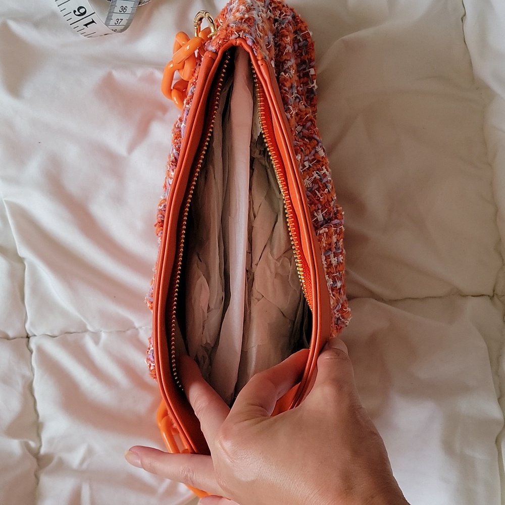 ANN TAYLOR Handbags Purse Tweed Frame Clutch Orange Spark - Picture 7 of 8